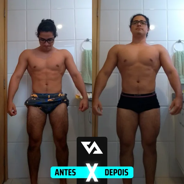 Antes e depois de aluno com treino e dieta individualizados