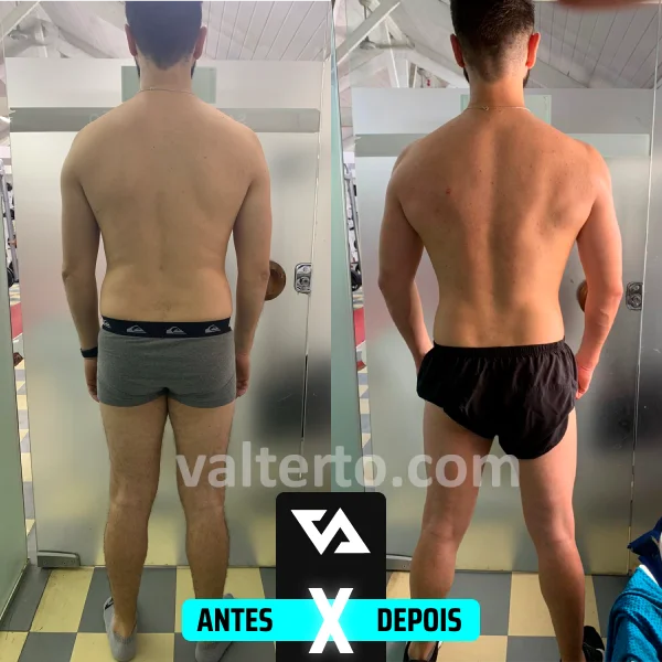 Antes e depois de aluno da consultoria de treino e dieta do Valter Acetto