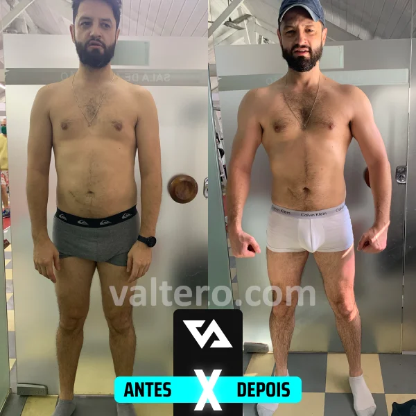 Transformação corporal de aluno acompanhado pela ValTeam Fitness
