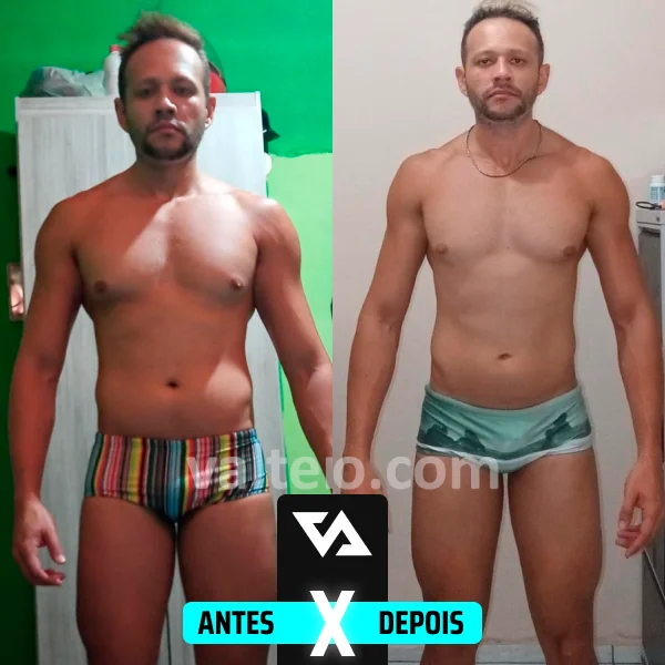 Antes e depois de emagrecimento e ganho de massa muscular com acompanhamento da ValTeam Fitness