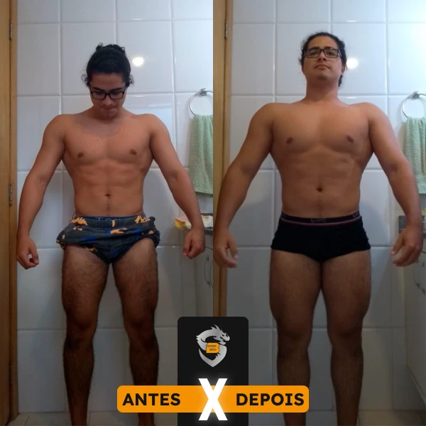 Antes e depois de emagrecimento e ganho de massa muscular com acompanhamento da ValTeam Fitness